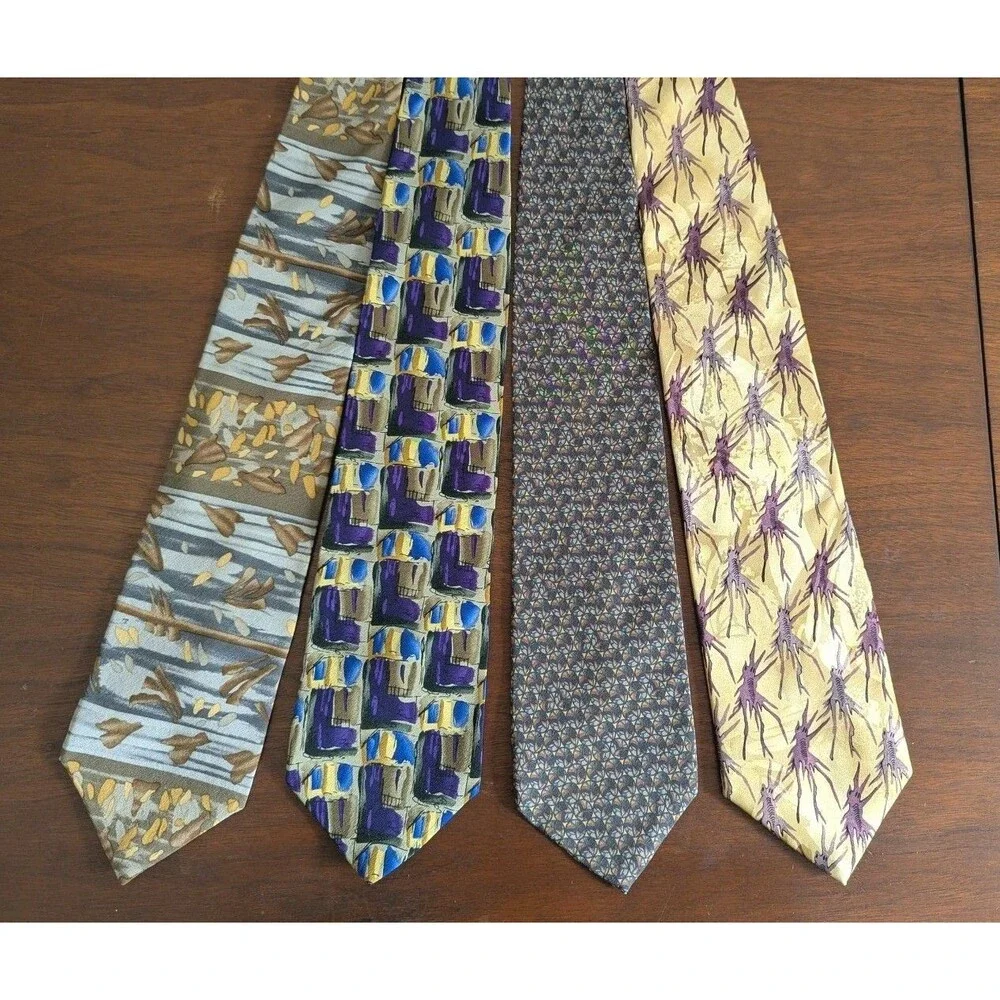 Lot of 4 Jerry Garcia Silk Ties 90s Vtg Stonehenge Paris Rain Landscape with Eye